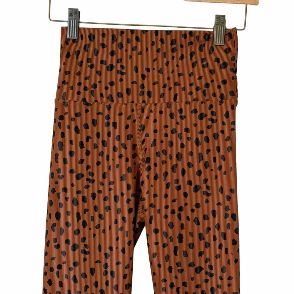 BEACH RIOT SPORT Ayla Ribbed Full Length Made in USA Legging in Brown Spot,Small